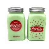 Coca-Cola Jadeite Salt & Pepper Shakers 3.75"