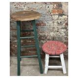 Metal Leg Stool with Wood Seat and Small Wood