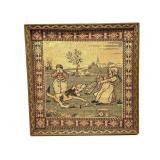 Antique Tapestry, Framed 10.5" x 10.5"- girl,