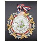 Antique American Flag and Eagle Edge Milk Glass