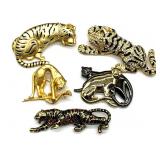 Tiger and Lion Brooches 3.5" and Smaller