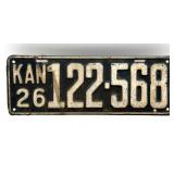 1926 Kansas License Plate