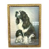 Vintage Flo Kopland Spaniel Litho in Frame 17" x