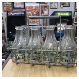 8 Bettermaid Milk Glass Bottles & Carrier