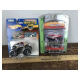 2 Assorted Cars HW Monster jam, Muscle Car Garage