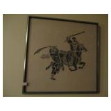 framed possible screen print of mongol warriors