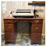 6 Drawer Desk, Type Writer, Desktop Lamp