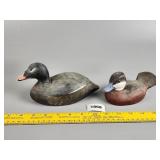 2 Hand Carved Wooden Duck Decoys 1 White Winged