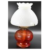 Red and Milk Glass Oil Lamp