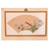 Vintage Painting of Bird and Flowers on Silk