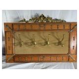 Wood and brass coat rack, miscellaneous