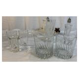 Glass tray, salt and pepper shakers, etc