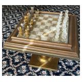 Vintage chess table with matching chess set