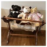 Three armed quilt rack with teddy bears