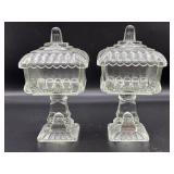 (2) Jeannette Glass Clear Crystal Pedestal Dish