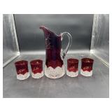 1903 Ruby Red Glass Pitcher And Tumbler Set