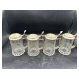 4 German etched glass 0.5 liter mug with lid