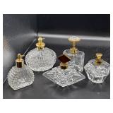 5 Crystal Perfume bottles / gold detail