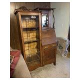 Antique Oak Side By Side Secretary Curio Cabinet