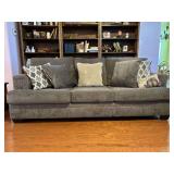 Very nice gray tweed sofa with matching throw pillows……barely/possibly never used…..cushions are solid