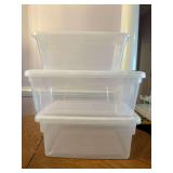 Selection of (3) various size clear storage containers