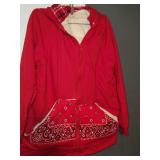 Ladies size M red fleece lined zip up hoodie w/bandana pockets