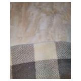 Luxury throw blankets, about twin size. Very soft faux fur reversible to satin and cream and gray checkered reversible fleece