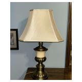 Very nice brass base lamp with silk-like shade…..27-1/2” tall