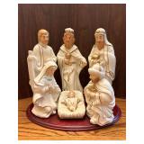 Crown Accents 7-piece high glaze ceramic nativity set with wood base