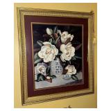 Signed Magnolia Flowers Print by Barbara Shipman in gold gilt frame…..32-1/4 x 36-1/4