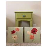 Green single drawer nightstand table & art work set.