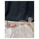 3 vintage pink depression glass items