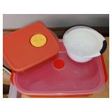 Trio of food storage/lunch containers including Tupperware. Vents for microwaving