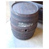 Barrel 23" x 20" diameter w sign. Barrel closed both ends