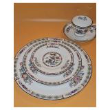 Wedgwood China Kutani Crane. Five piece place setting. Includes one each: dinner plate, salad plate, bread plate, Leigh-shape footed cup, saucer. Never Used!