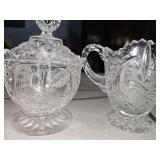 Vintage Hofbauer Byrdes Birds Clear Cut  Glass Bird  Image Creamer  & Sugar