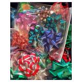 File storage tote of Christmas bows and ribbon