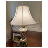 Vintage Capodimonte Lamp on brass stand with silk-like flare shade…..28” tall