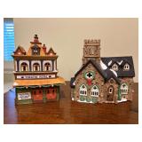 (2) Dept 56 Dickens Village Series porcelain lighted pieces…..Theatre Royal and Nottinghill Church…..lights are stuck up in both pieces….no boxes