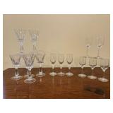 14 Crystal Liqueur Glasses…..heights range from 3-3/4 to 4-3/4…..chipping on 2 (see pics)