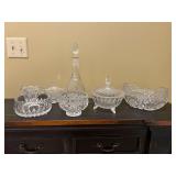 Fabulous grouping of crystal and clear glass bowls, decanter, sugar/creamer