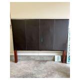 Dark brown leather headboard with wall mounts…..one spot on front…..62-1/2w x 53 tall