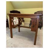 Oak side table with small side shelves…..34 x 23-1/4 x 29-1/2 tall