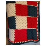 60" X 54" hand crocheted red, white, and blue afghans and a crocheted flower panel