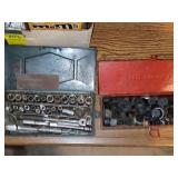 Socket set, metric, and metal box of various washers