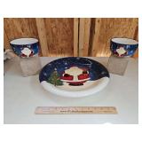 Very Large 15" Colorful Like NEW Santa Platter & Two(2) NEW 5.5" x 3.5" Matching Bowls by Certified International...