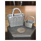 Two(2) Longaberger MINIATURE PEWTER Baskets in EUC SEE DESCRIPTION FOR DETAILS...