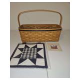 NEW Longaberger 2003 Blue Ribbon Canning Basket w/Plastic Liner & Blue Ribbon Sample Square...