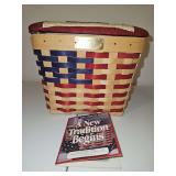 SIGNED Like New 1997 1st Edition Longaberger Village 20th Century Basket w/Cloth & Plastic Liners and Cloth Covered Lid 8.75" x 4.75" x 6.5"...