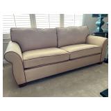 American Signature tweed scroll arm sofa with rust color trim…..hard to pick up true beige color